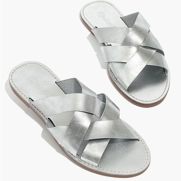 Madewell The Boardwalk Woven Slide Sandal in Metallic Size 6.5 - Picture 1 of 9